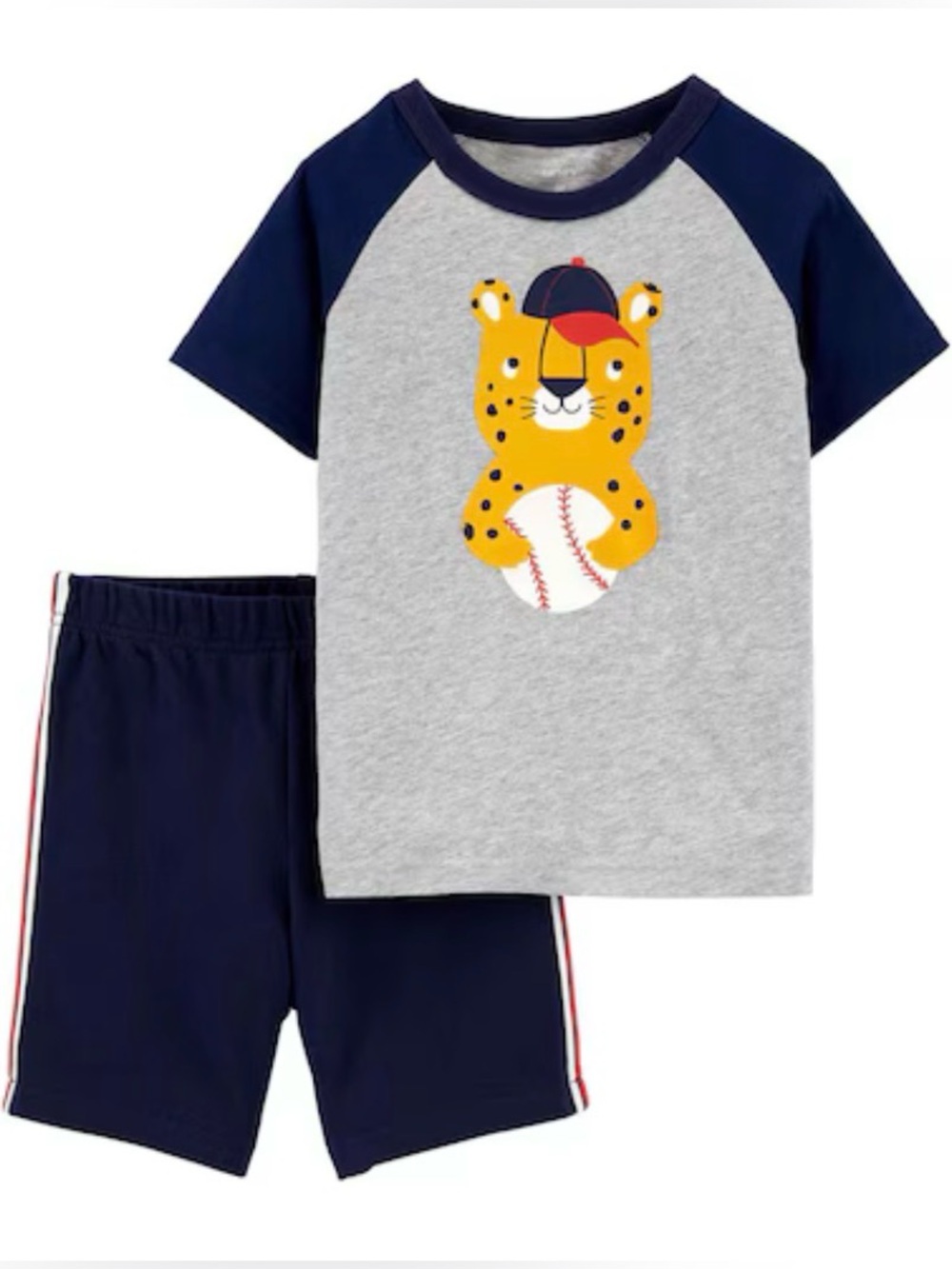 💯 Cotton Gray & Yellow Baseball Leopard blue shorts Set